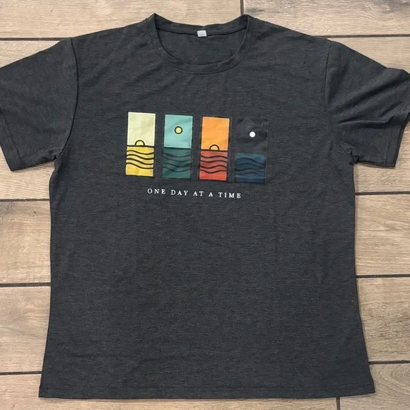 One Day at a Time Graphic T-Shirt - Charcoal. $5 Sale - Picture 2 of 8